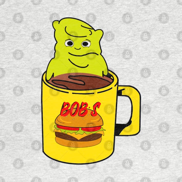 Burger Bob’s Coffee Mug With Melted Kuchi Kopi Illustration by ShyGirlMerchant